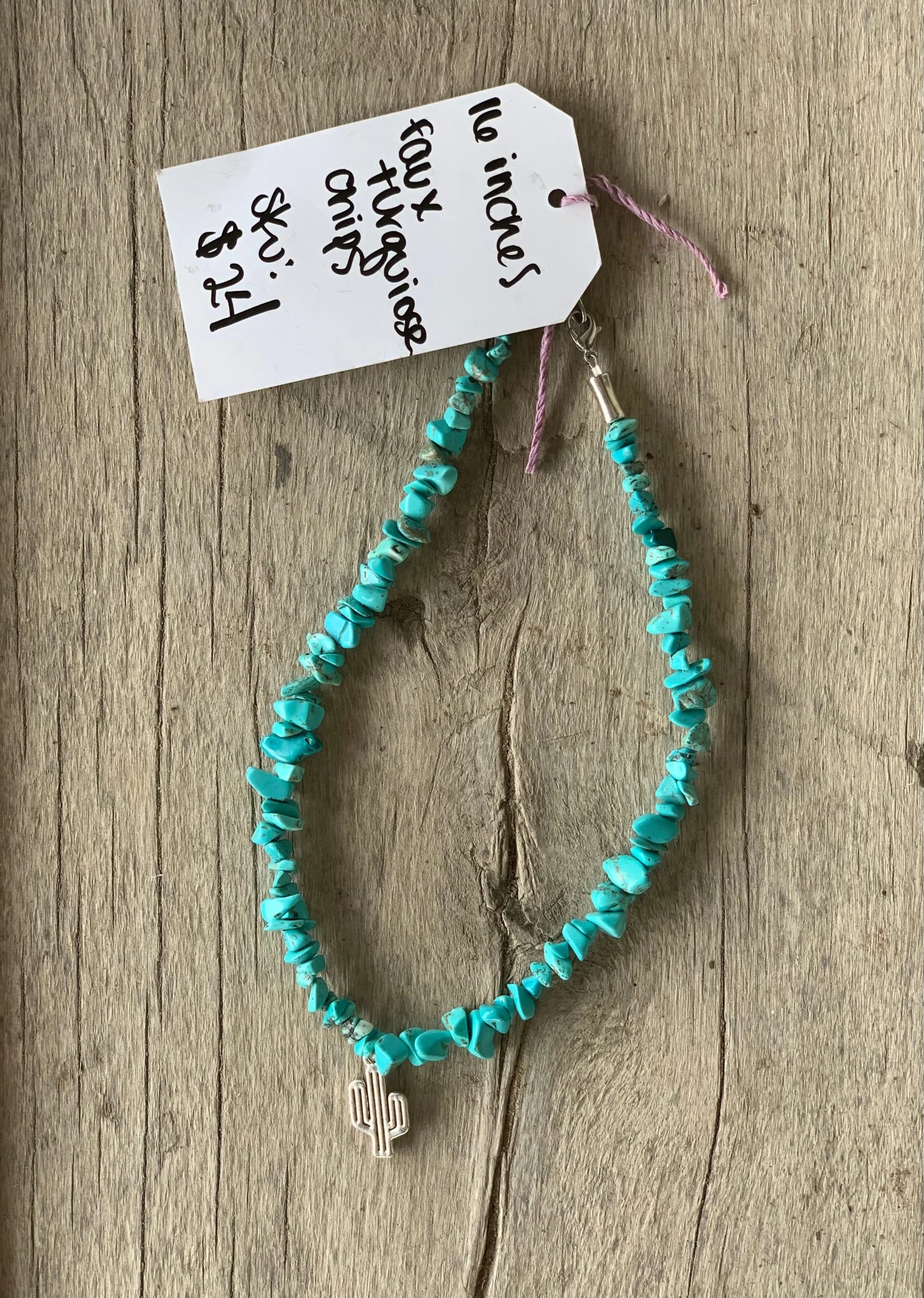 Rustic Rose Jewelry | 16โ Faux Turquoise Chips & Cactus Pendent Necklace - Image 2