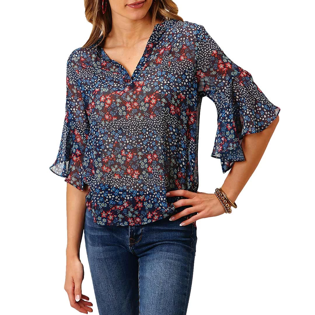 Roper Women's Floral Flutter Sleeve Blouse