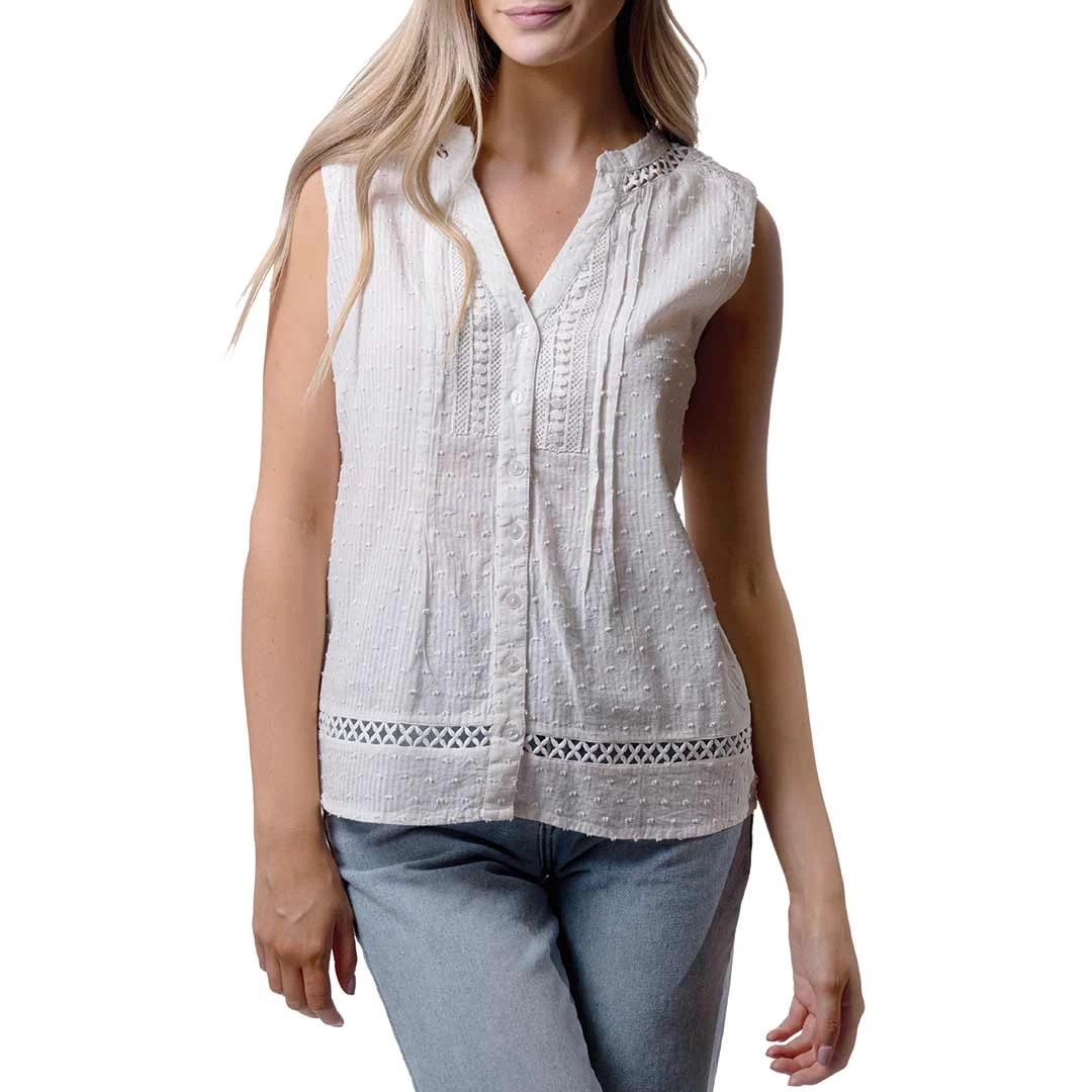 Papa Fashions Women's Swiss Dot Button Front Blouse