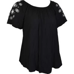 Cowgirl Hardware Women's Embroidered Sleeve Peasant T-Shirt