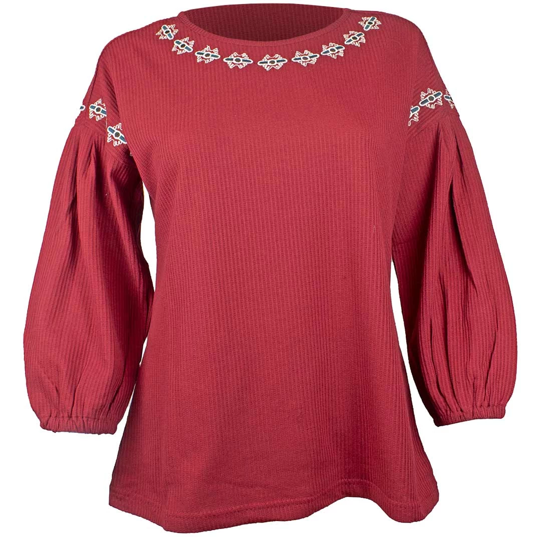 Cruel Denim Women's 3/4 Bell Sleeve Waffle Knit Top