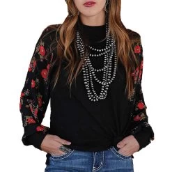 Cruel Denim Women's Floral Print Waffle Knit Top