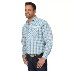 Wrangler Men's Ram Rodeo Logo Plaid Shirt