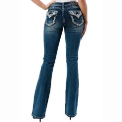 Grace In LA Women's Floral Faux Flap Bootcut Jeans