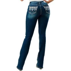 Grace In LA Women's Zig-Zag Pocket Bootcut Jeans