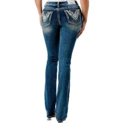 Grace In LA Women's Abstract Dreamcatcher Bootcut Jeans