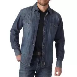 Wrangler Men's Retro Dark Wash Snap Denim Shirt