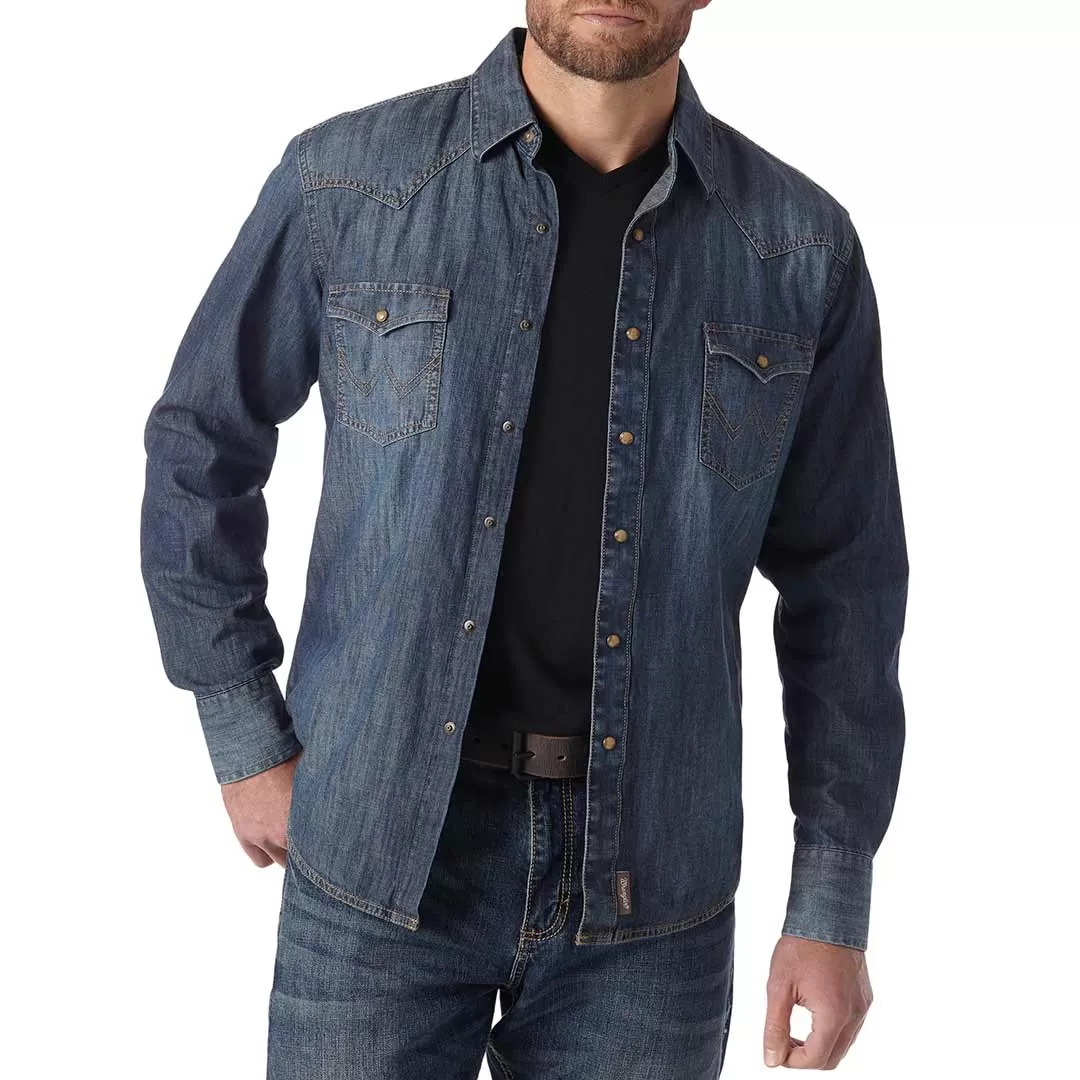 Wrangler Men's Retro Dark Wash Snap Denim Shirt