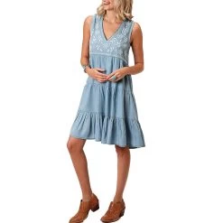 Roper Women's Embroidered Denim Tank Dress