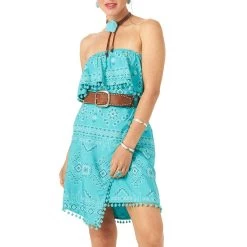 Wrangler Women's Pom Fringe Strapless Dress