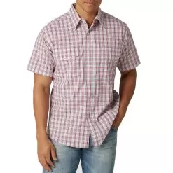 Wrangler Men's Wrinkle Resist Short Sleeve Plaid Snap Shirt