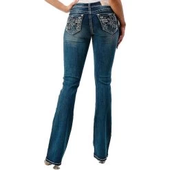 Grace In LA Women's Floral Pocket Bootcut Jeans