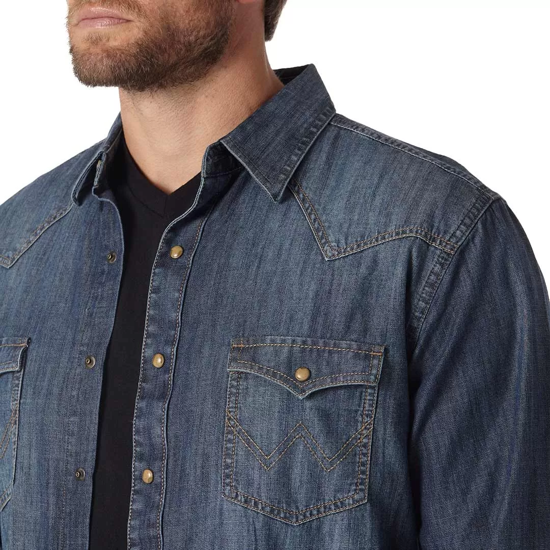 Wrangler Men's Retro Dark Wash Snap Denim Shirt - Image 3