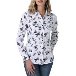 Wrangler Women's Retro Cowgirl Print Snap Shirt