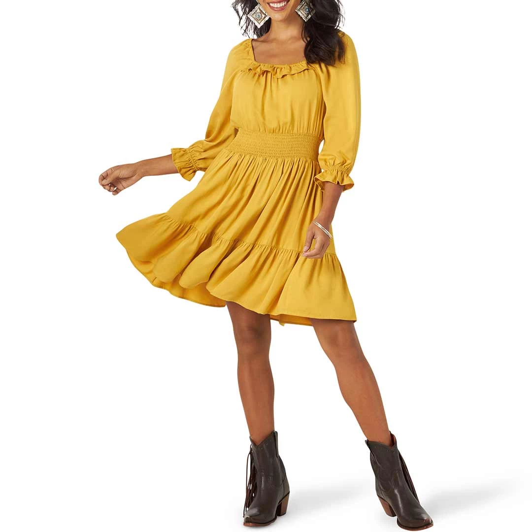 Wrangler Women's Smocked Waist Tiered Dress