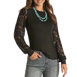 Panhandle Women's Lace Sleeve T-Shirt