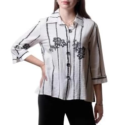 Papa Fashions Women's Floral Stripe Button Blouse