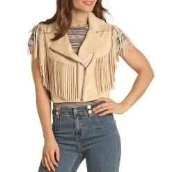 Rock & Roll Cowgirl Women's Embroidered Micro Suede Cropped Vest