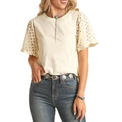 Rock & Roll Cowgirl Women's Eyelet Sleeve T-Shirt