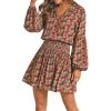 Rock & Roll Cowgirl Women's Floral Print Smocked Waist Mini Dress