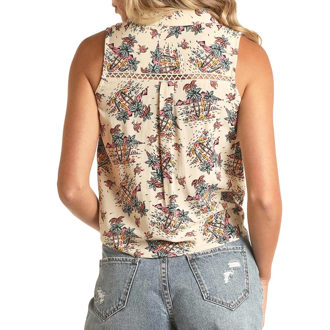Rock & Roll Cowgirl Women's Palm Print Sleeveless Button-Down Shirt - Image 2