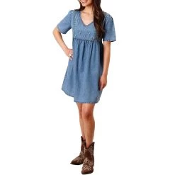 Roper Women's Cactus Embroidered Denim Mini Dress