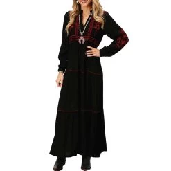 Roper Women's Embroidered Tiered Maxi Dress