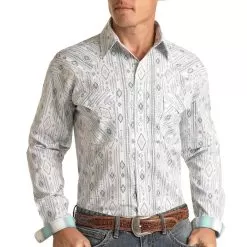 Rough Stock Men's Aztec Dot Print Snap Shirt