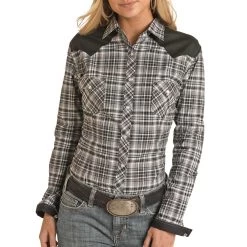 Rough Stock Women's Contrast Yoke Plaid Snap Shirt