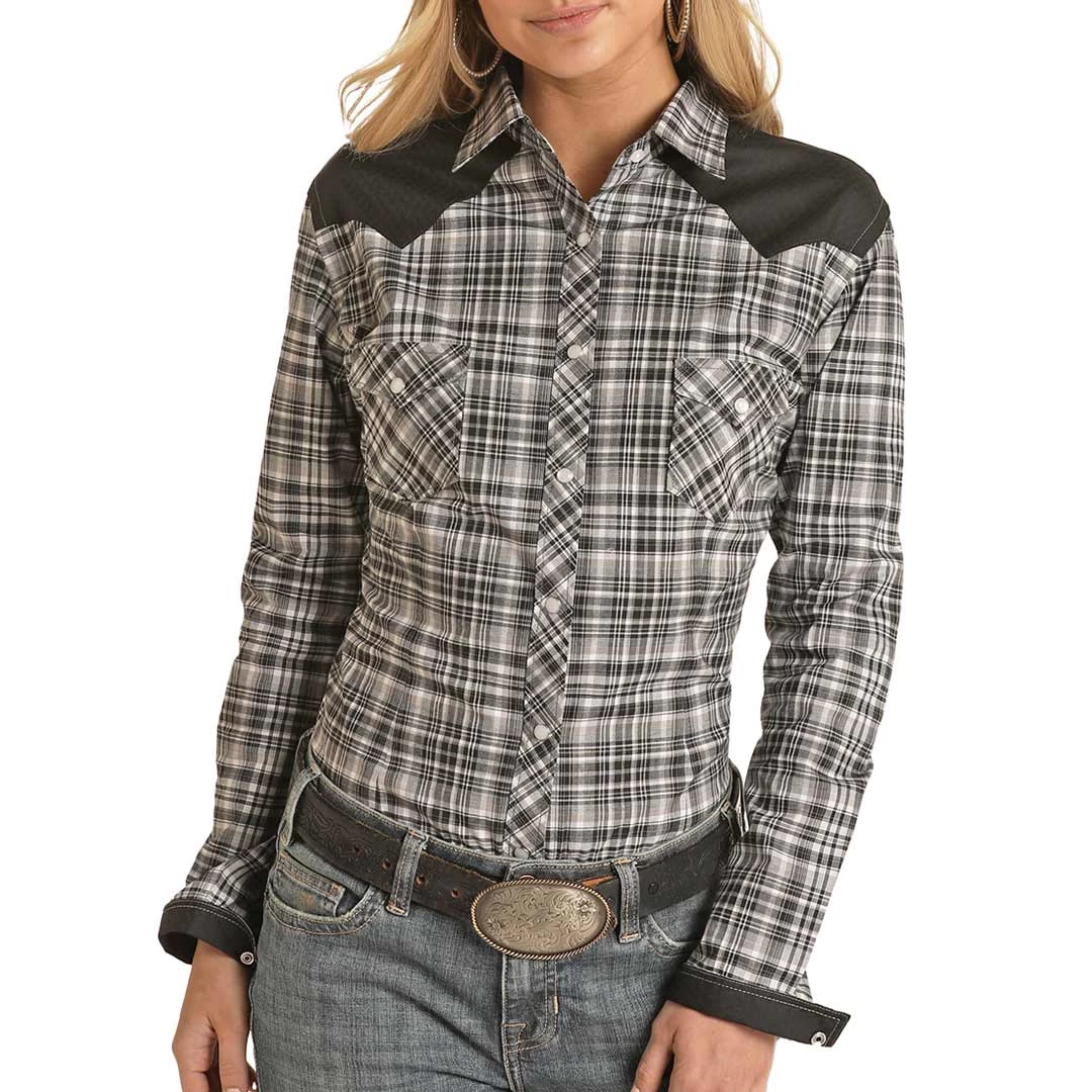 Rough Stock Women's Contrast Yoke Plaid Snap Shirt