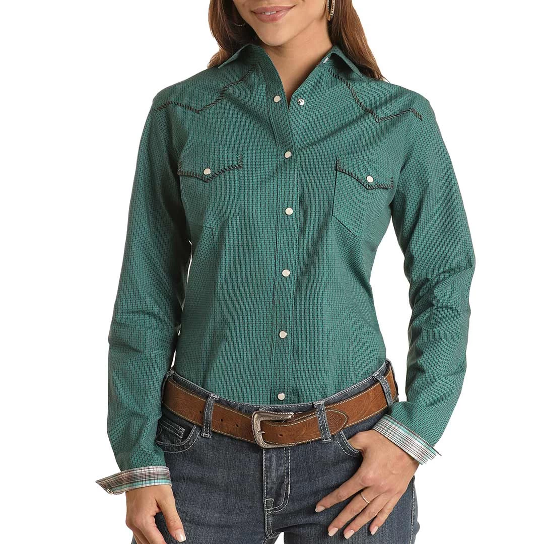 Rough Stock Women's Micro Dobby Print Snap Shirt