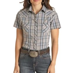 Rough Stock Women's Short Sleeve Plaid Snap Shirt