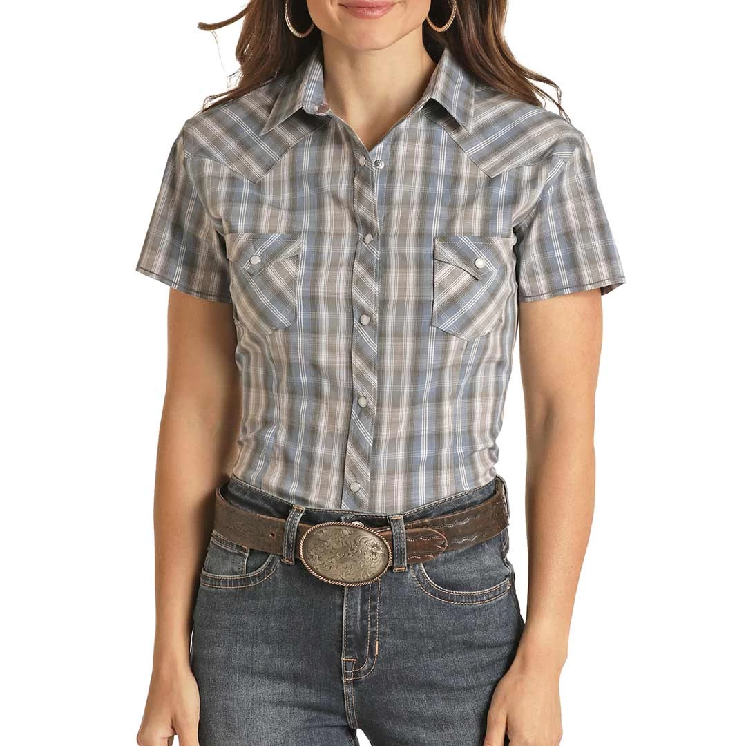 Rough Stock Women's Short Sleeve Plaid Snap Shirt