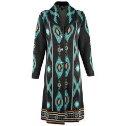 Time Of The West Women's Aztec Collared Duster Cardigan