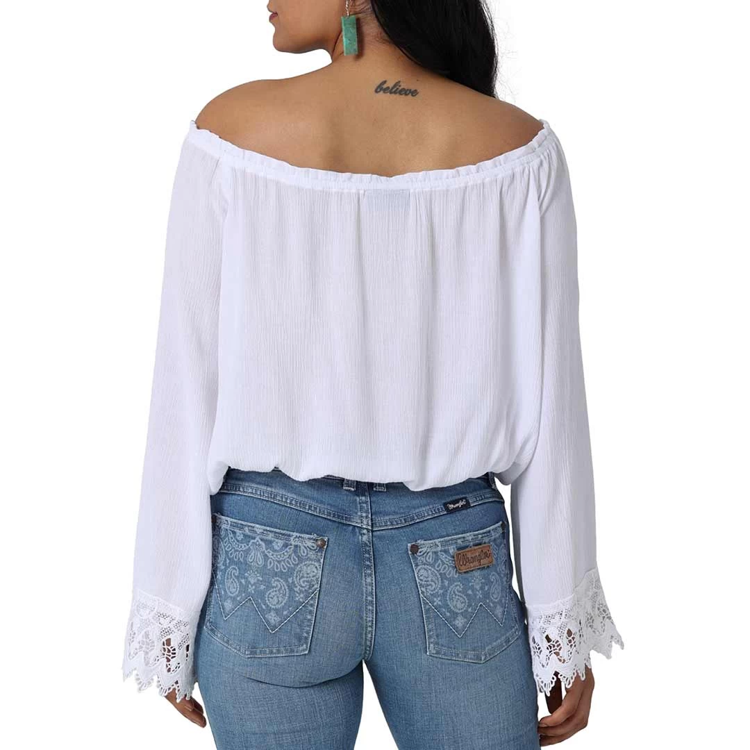 Wrangler Women's Retro Boho Crochet Off-Shoulder Blouse - Image 2